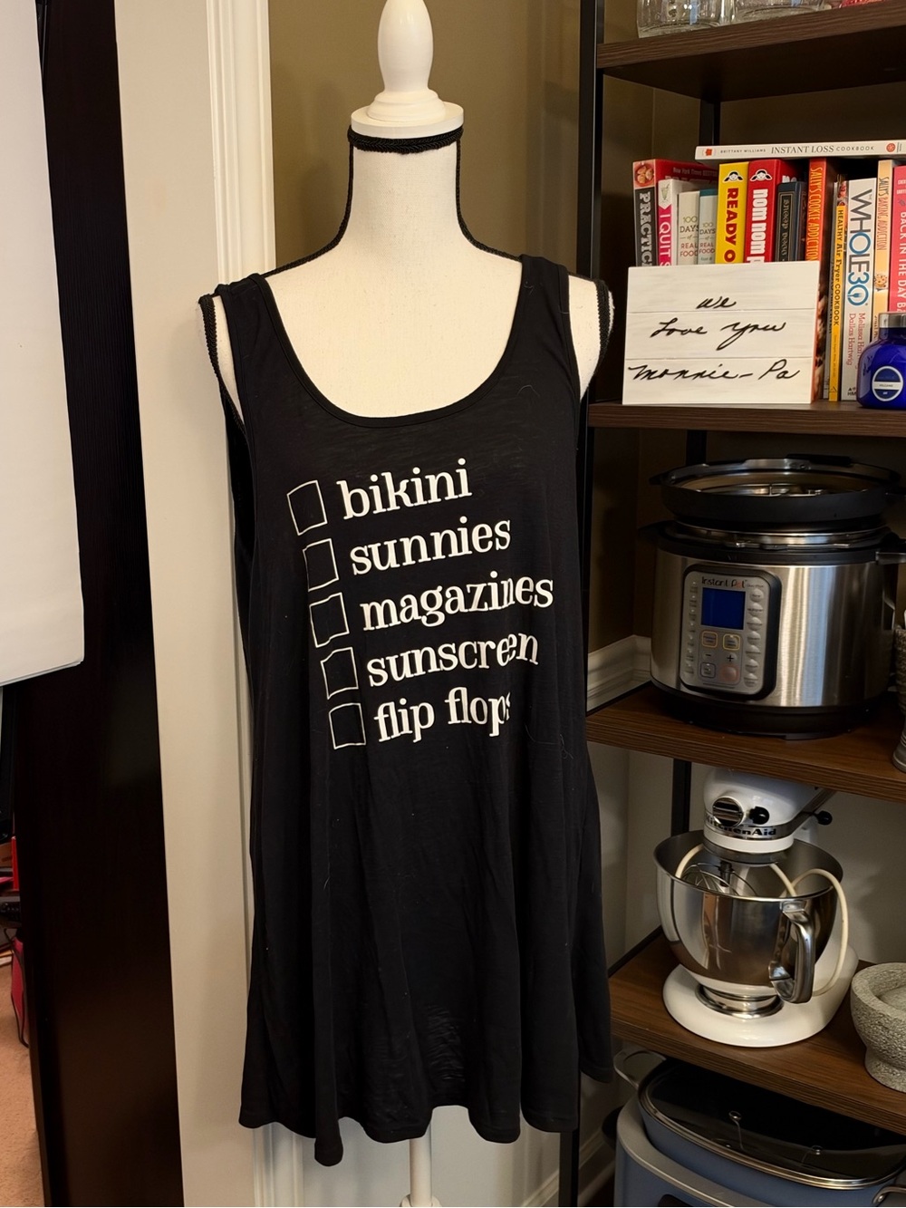 Xhilaration Black Graphic Beach Checklist Tank Coverup
